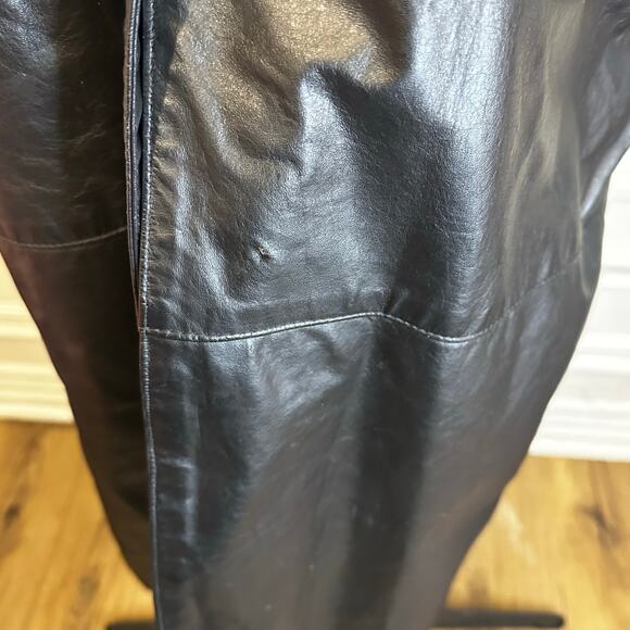 Vintage Hide Out Genuine Leather Trench Coat Black Longline 80s Oversized Small - Picture 5 of 9